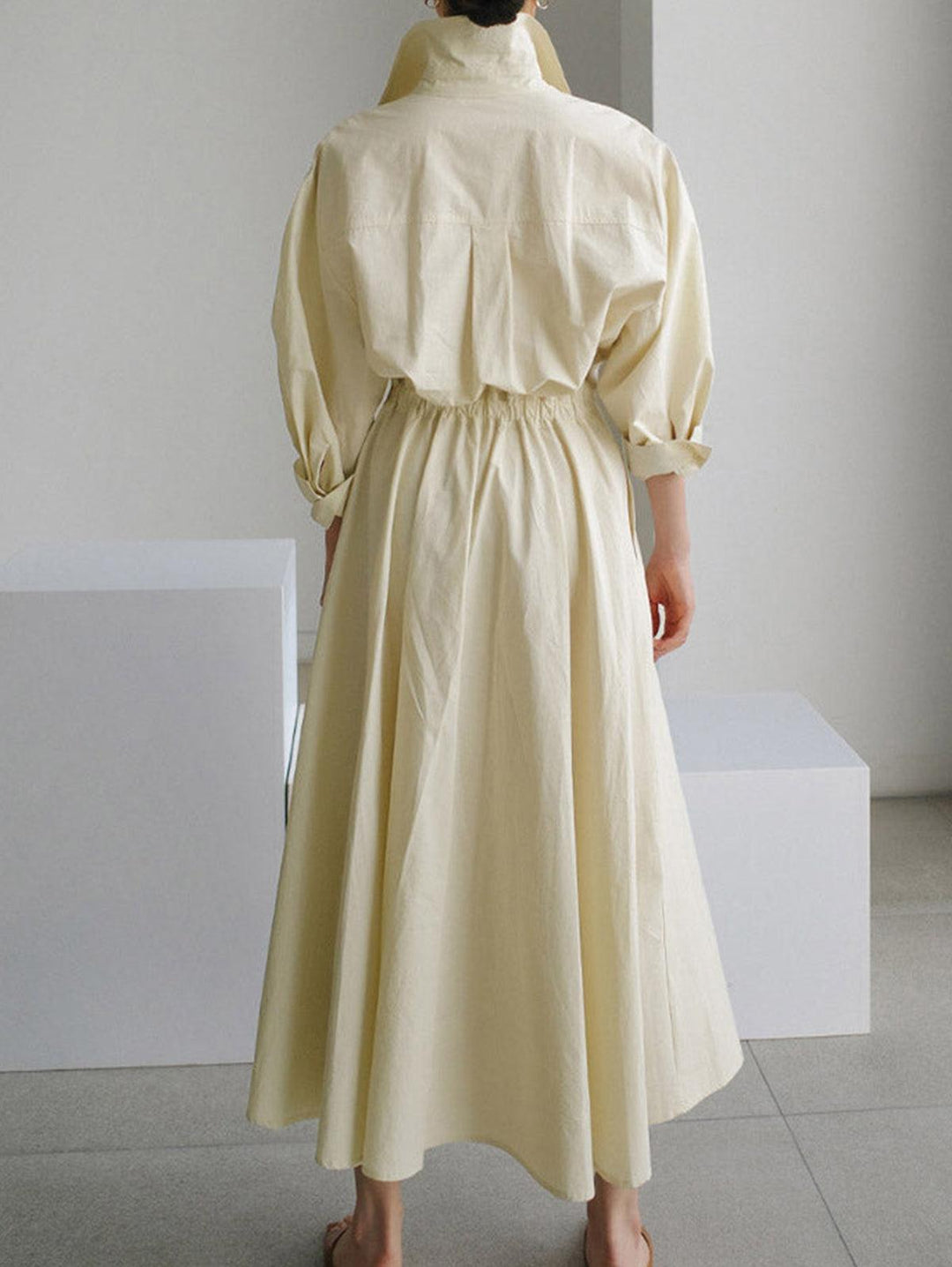 Chic Midi Dress with Pocket, Button Detail, and Lapel Collar