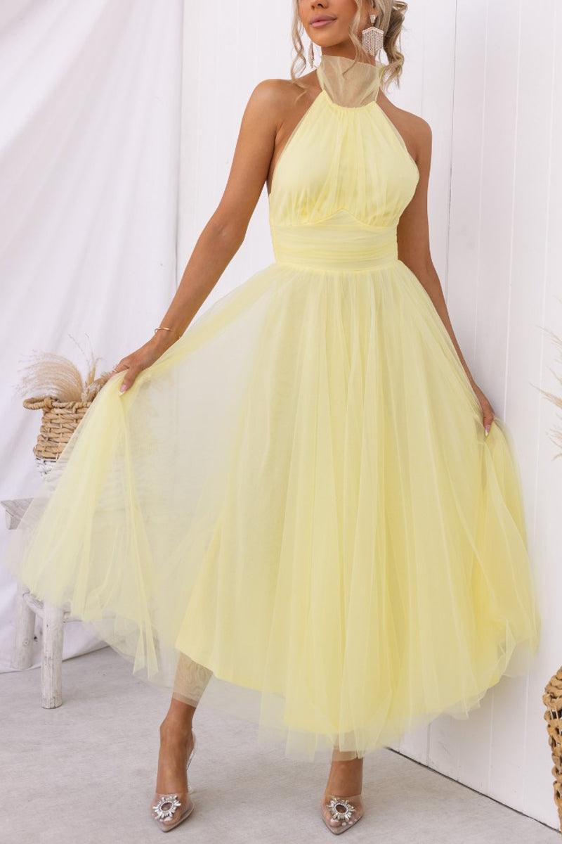 Enchanting Tulle Halter Maxi Dress with Gathered Detailing