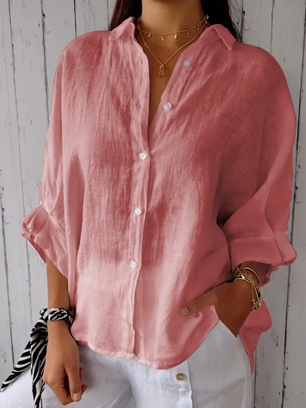 Solid Color Casual Shirt in Cotton and Linen Blend
