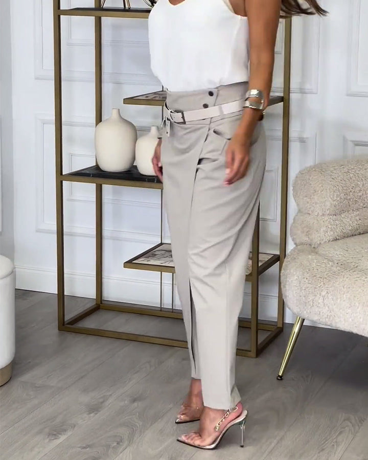 Trendy Solid Color Pants with Unique Patchwork and Pockets