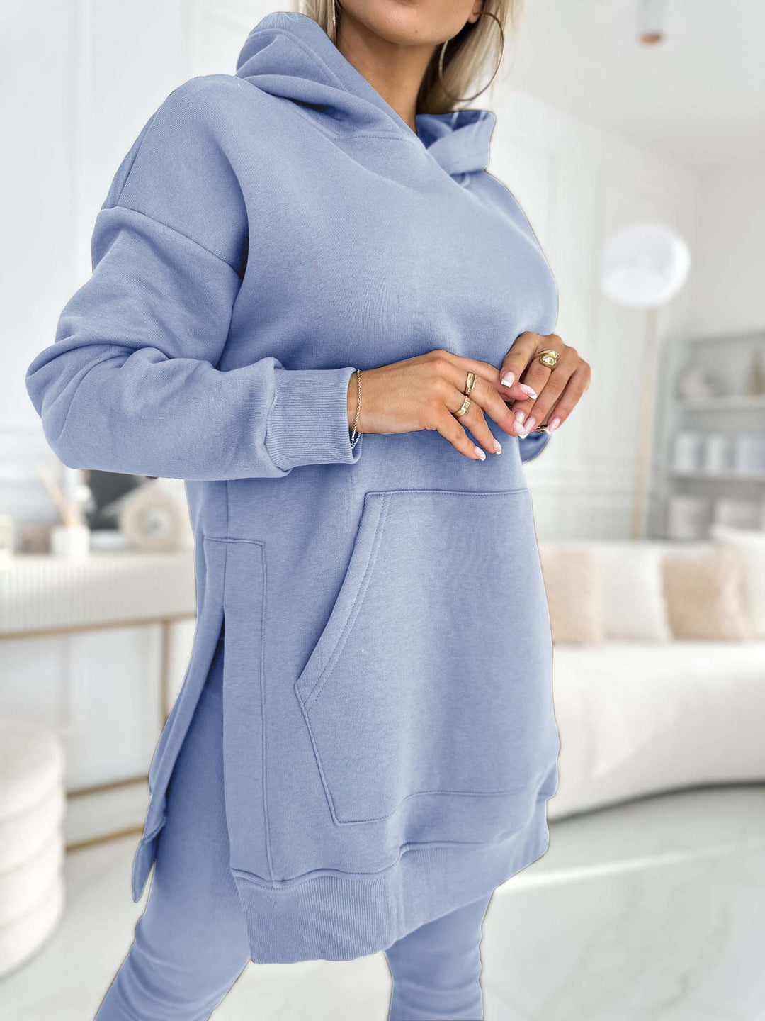 Chic Solid Color Hoodie and Lined Leggings Set