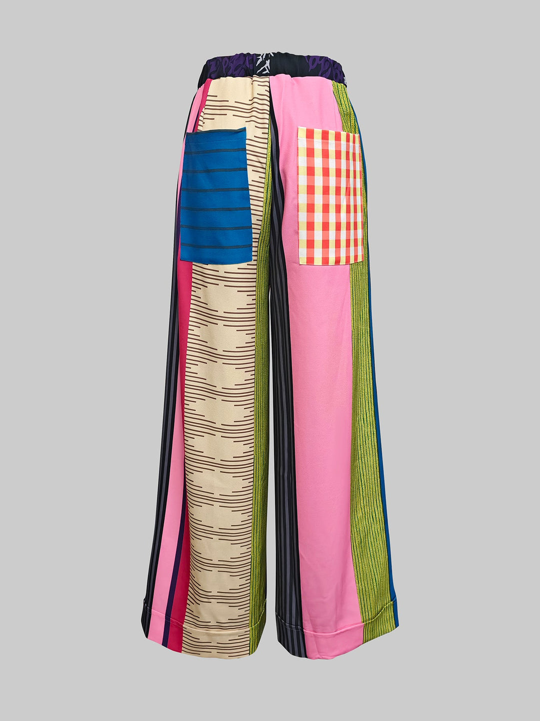 Casual Striped Wide Leg Pants with Contrast Color and Drawstring