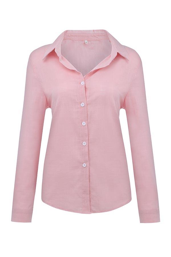 Relaxed Solid Button-Up Collar Blouse
