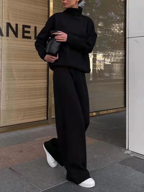 סט טרקלין סרוג בצבע אחיד בגזרה נינוחה