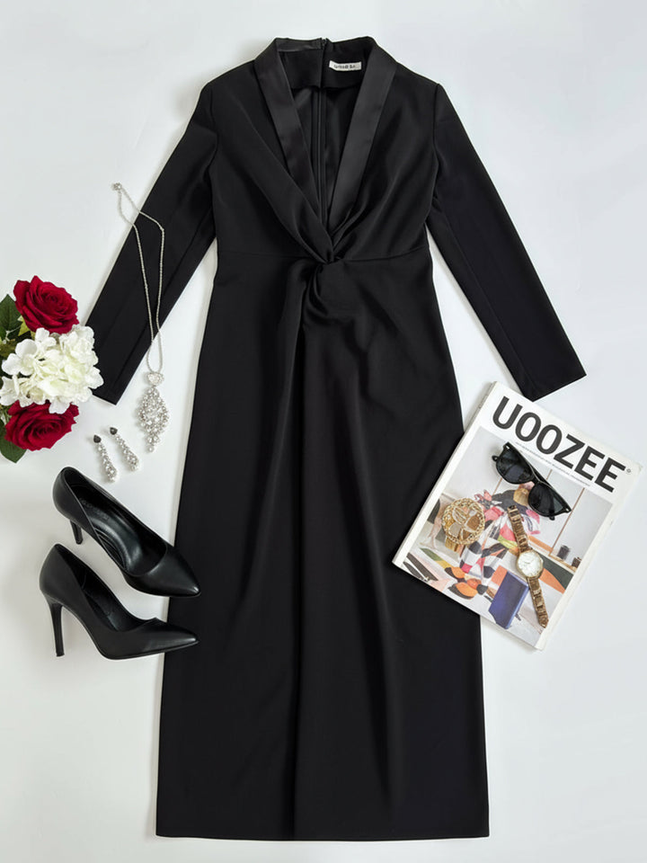 Long Sleeve Solid Color Deep V-Neck Maxi Dress