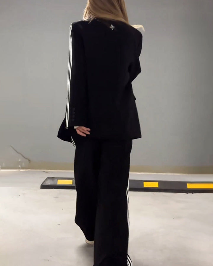 Chic Striped Blazer and Wide-Leg Pants Set