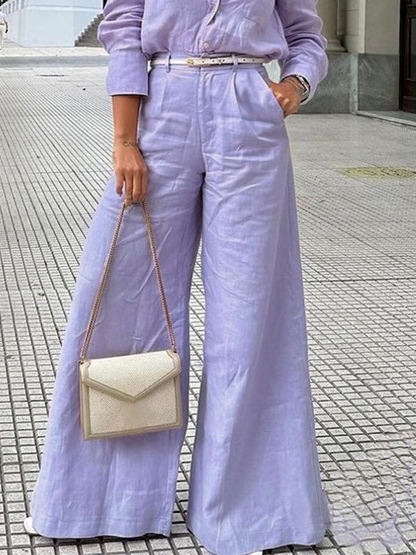Solid Color Wide Leg Trousers with Split Joint Design