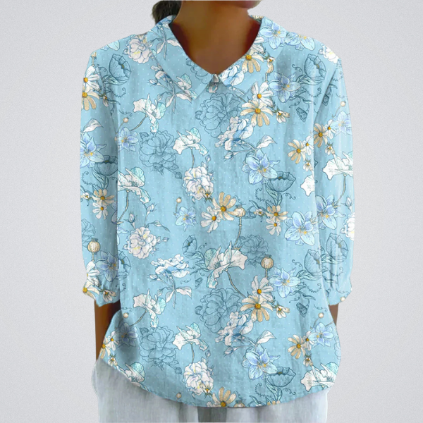 Cheryl – Floral Blue Blossom Top