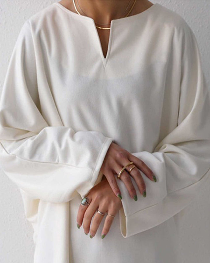 Relaxed V-Neck Solid Color Blouse