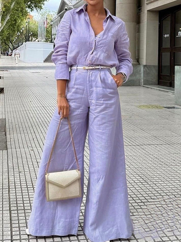 Solid Color Wide Leg Trousers with Split Joint Design