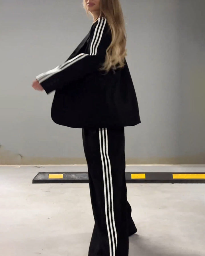 Chic Striped Blazer and Wide-Leg Pants Set