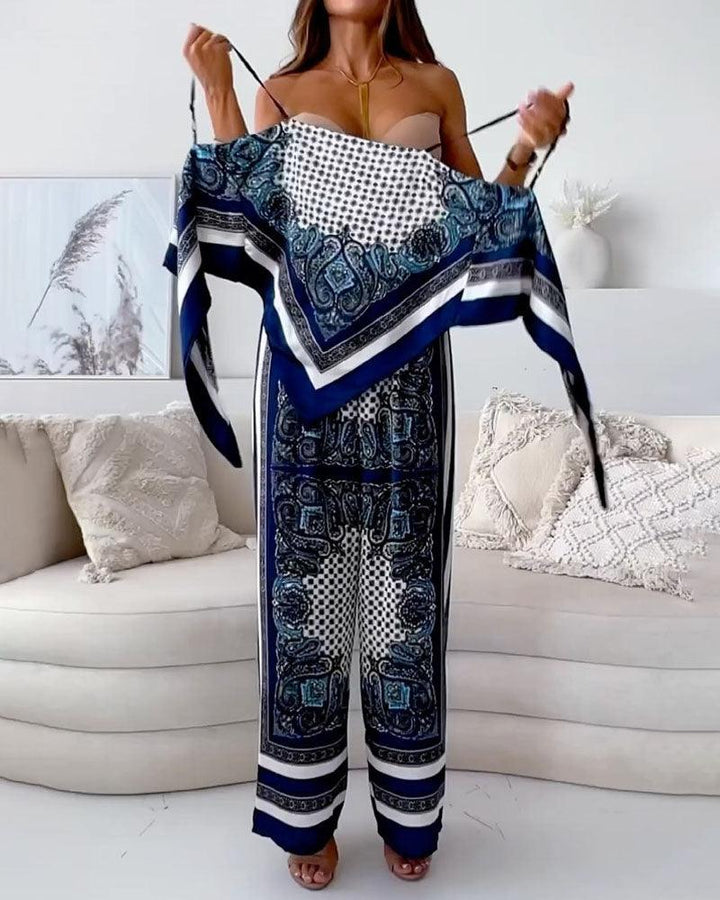 Chic Printed Lace-Up Vest and Pants Two-Piece Ensemble