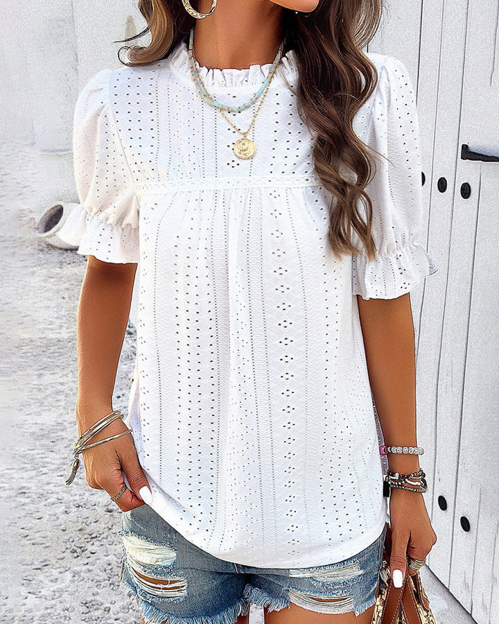 Short Sleeve Solid Color Top with Cutout Details
