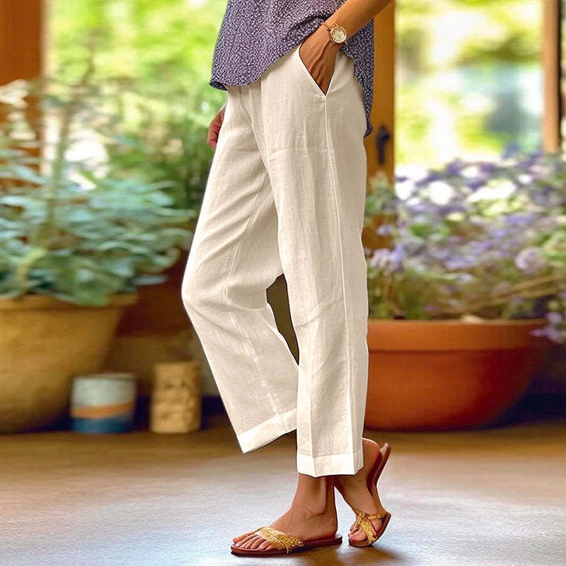 Relaxed Fit Solid Color Casual Trousers