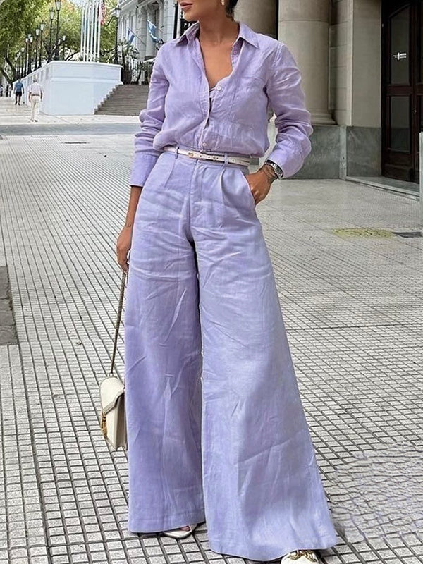 Solid Color Wide Leg Trousers with Split Joint Design