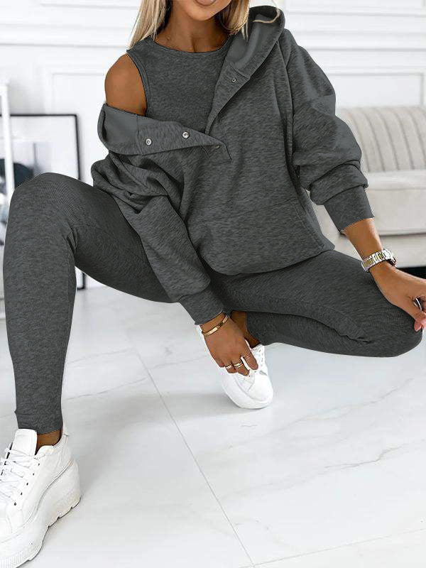 Relaxed Fit Three-Piece Sweatshirt Ensemble