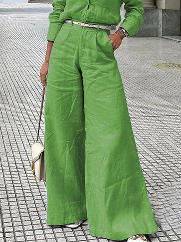 Solid Color Wide Leg Trousers with Split Joint Design