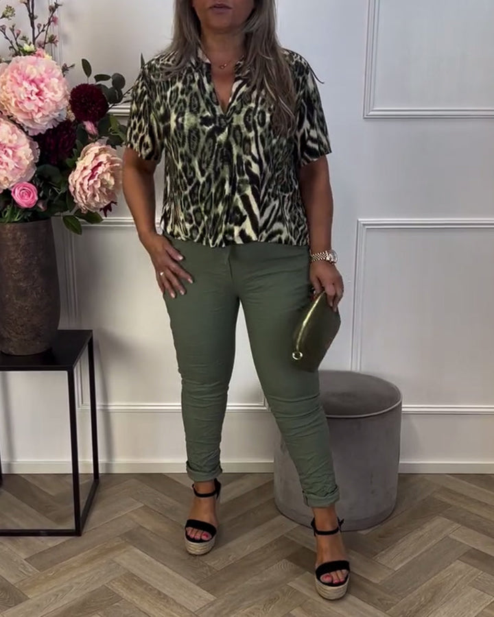 Chic Short Sleeve Leopard Print Blouse