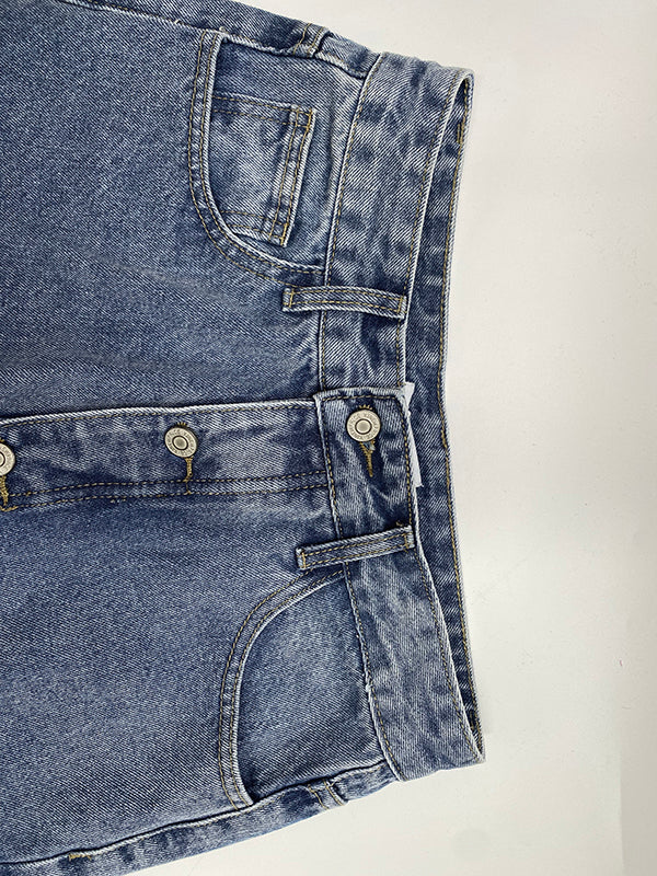 High-Waisted Loose-Fit Jeans with Buttoned Pockets