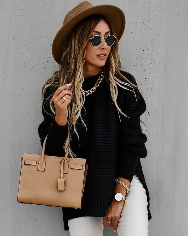 Knitted Sweater Top with Side Slits