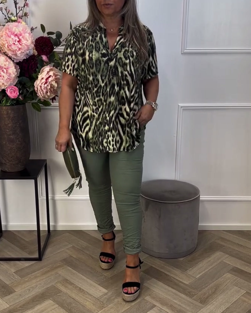 Chic Short Sleeve Leopard Print Blouse