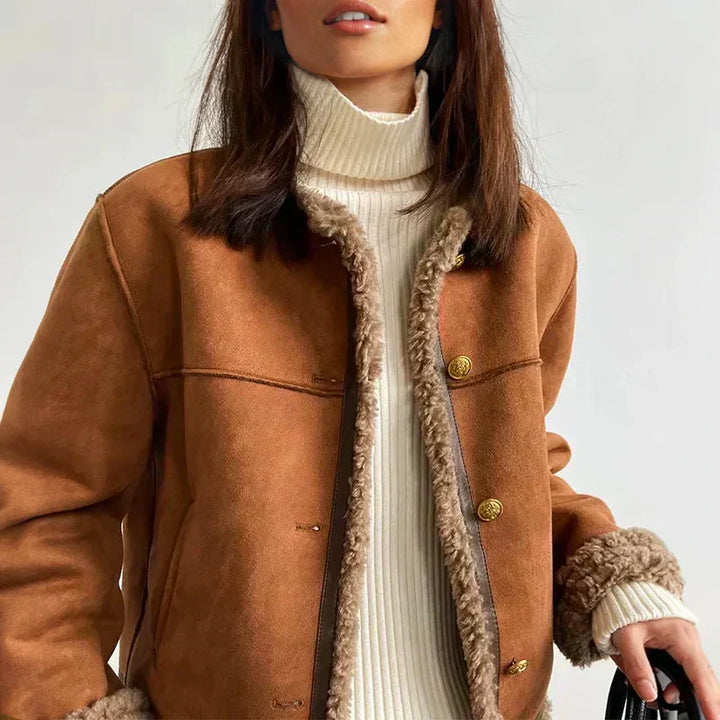 Isabella Sheepskin Jacket with Button Detail