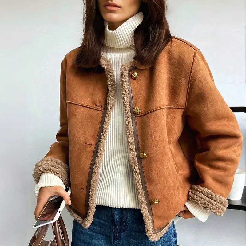 Isabella Sheepskin Jacket with Button Detail