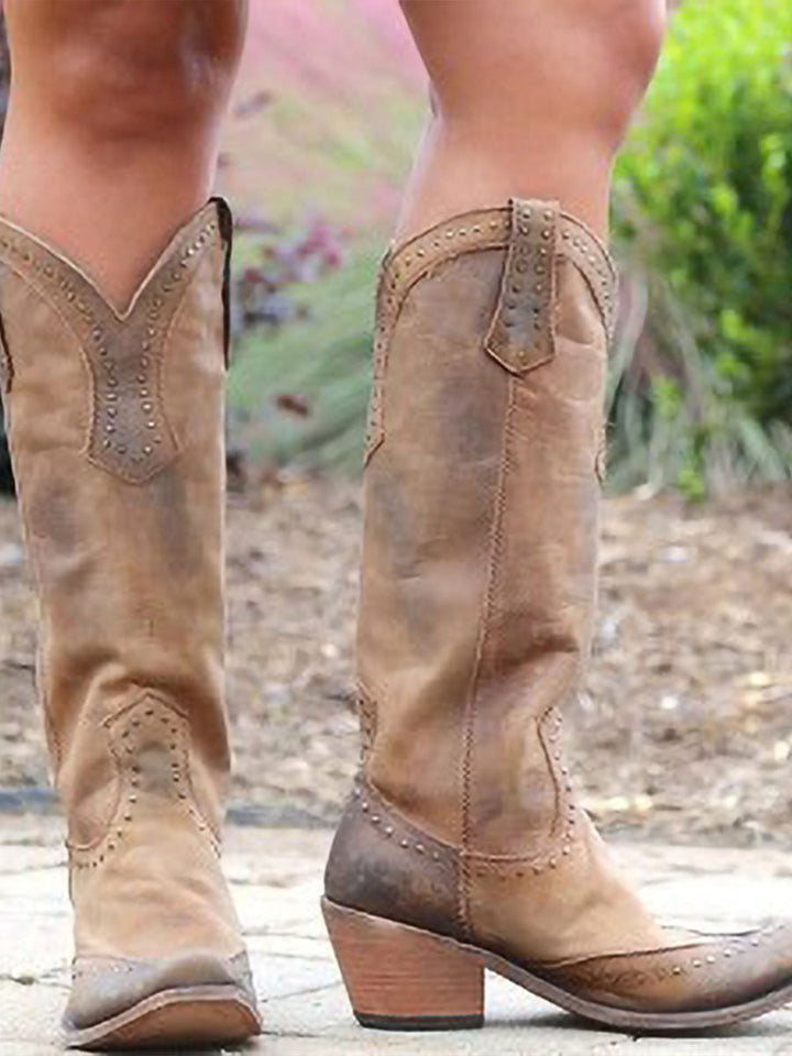Retro Studded Western Cowboy Boots