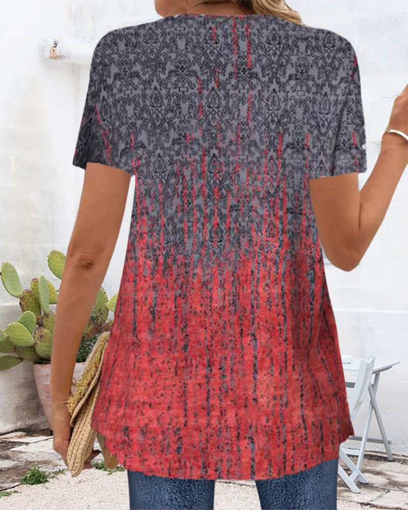 Irregular Short Sleeve Blouse with Faux Two-Piece Design