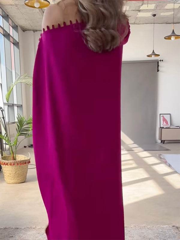 Solid Color Maxi Dresses with Loose Fit and Button Detail