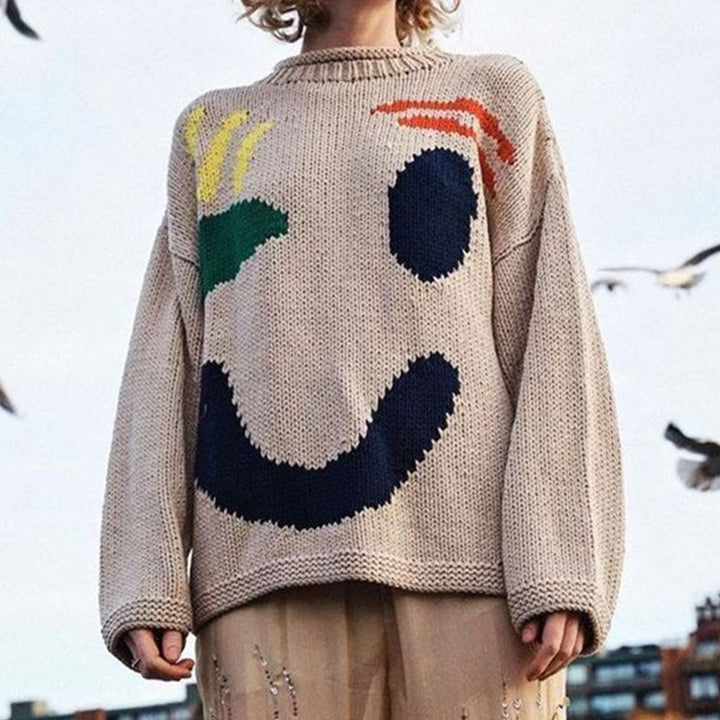 Chic Knit Sweater with Smiley Design