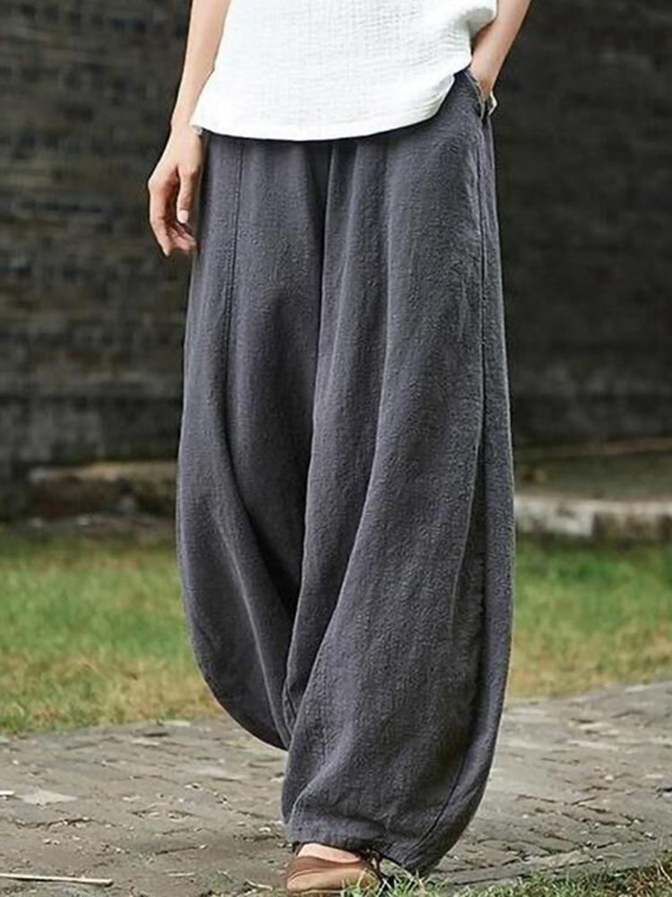 Classic Plain Pocket Casual Lantern Trousers