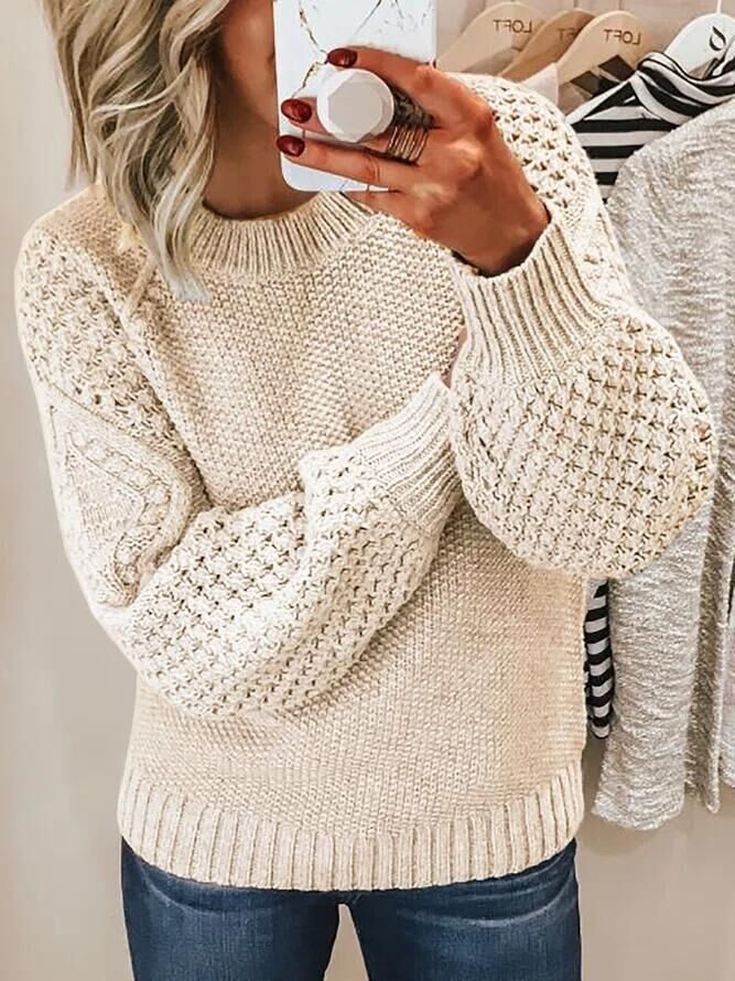 Jacquard Knit Crew Neck Sweater