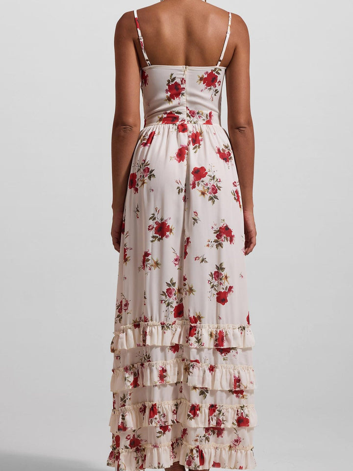 Floral Ruffle High-Slit Maxi Dress