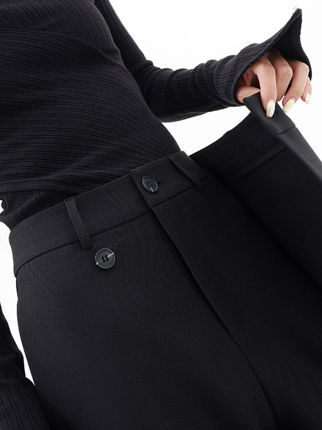 Asymmetrical Layered Button Detail Wide-Leg Baggy Pants