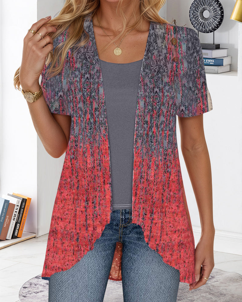 Irregular Short Sleeve Blouse with Faux Two-Piece Design