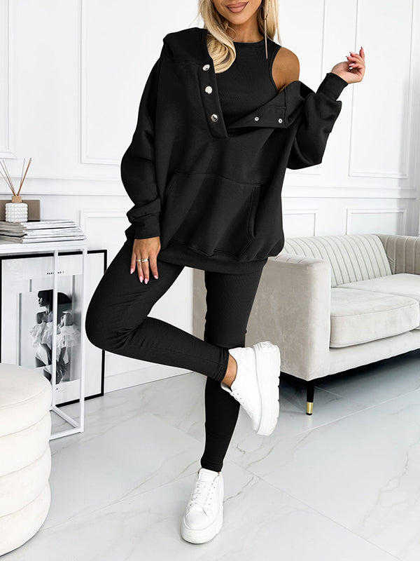 Relaxed Fit Three-Piece Sweatshirt Ensemble