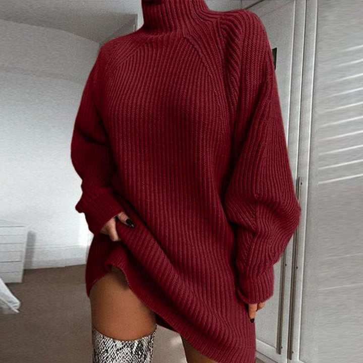 Everyday Turtleneck Sweater Dress with Raglan Sleeves