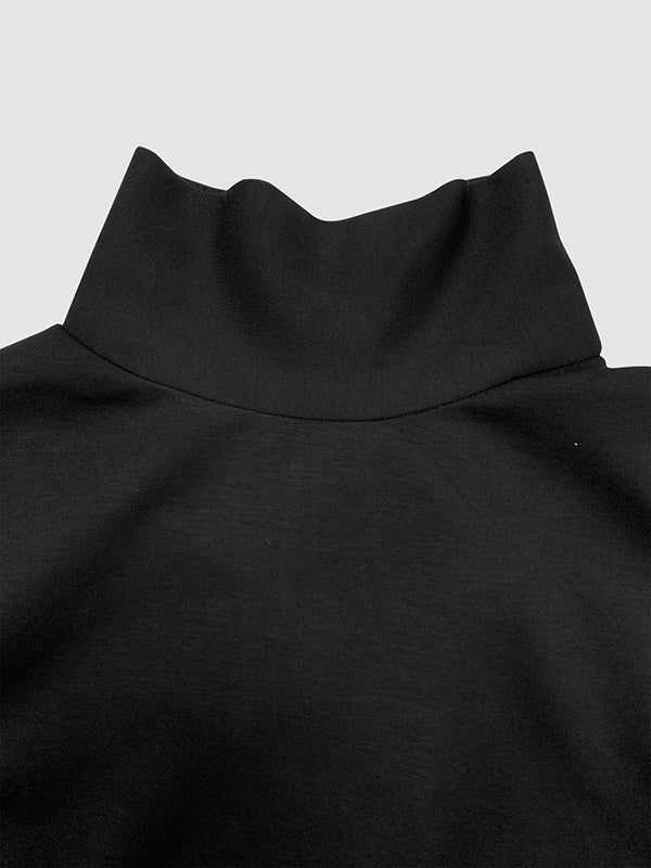 Long Sleeve Loose-Fit Asymmetric Button-Up Mock Neck Maxi Dress with Side Split
