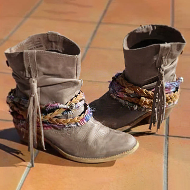 Retro Western-Inspired Tassel Ankle Boots