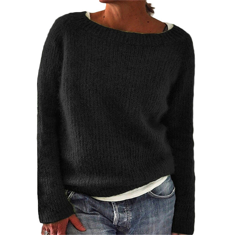 Soft Solid Color Casual Crew Neck Sweater
