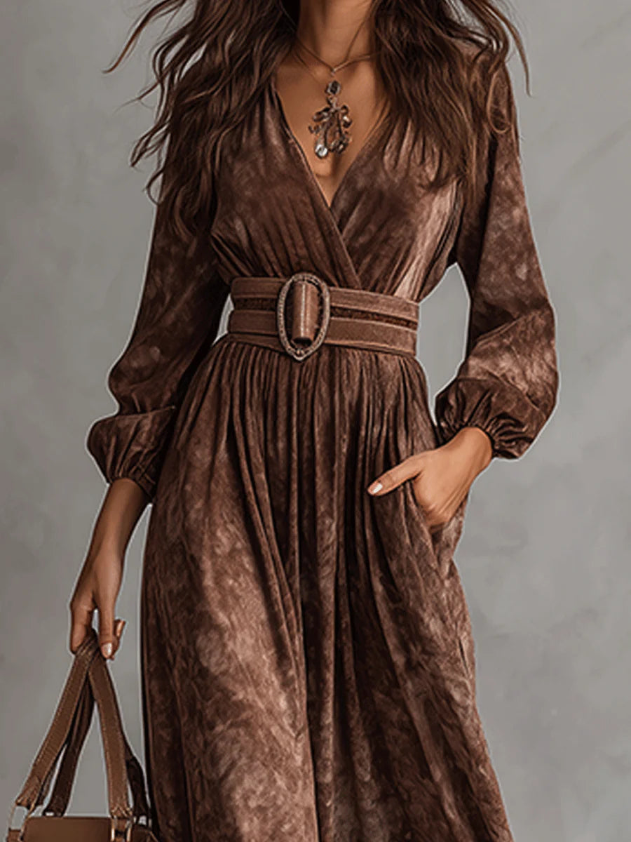 Chocolate Velvet V-Neck Maxi Dress