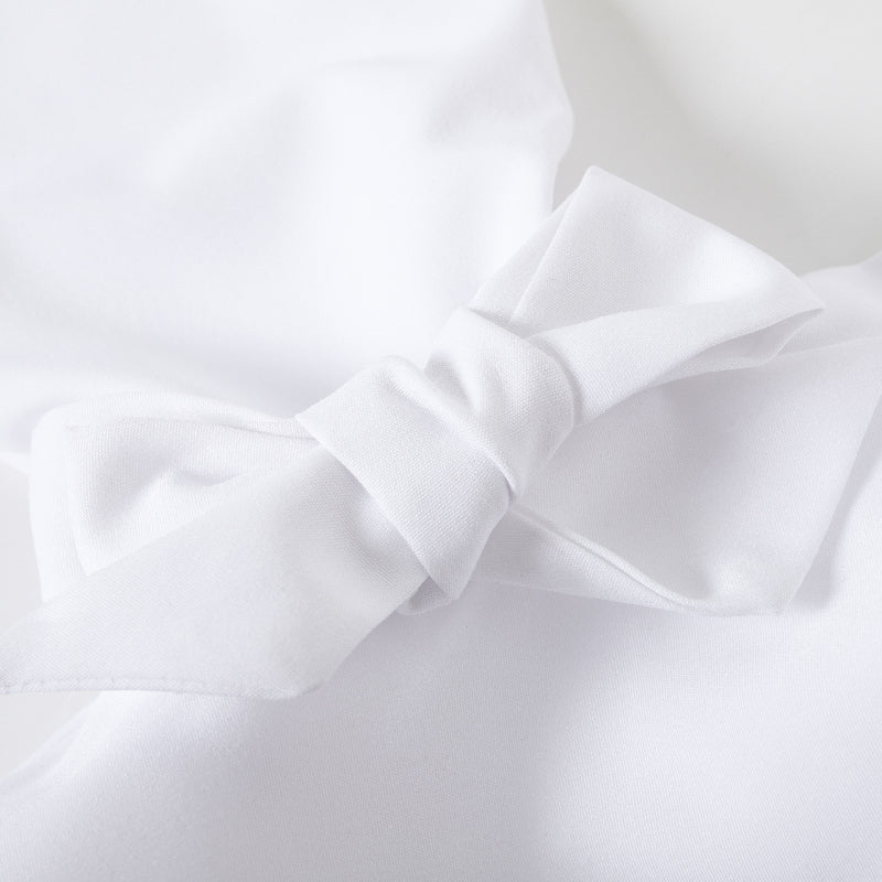 Solid Color Lapel Blouse with Flared Sleeves and Bow Detail