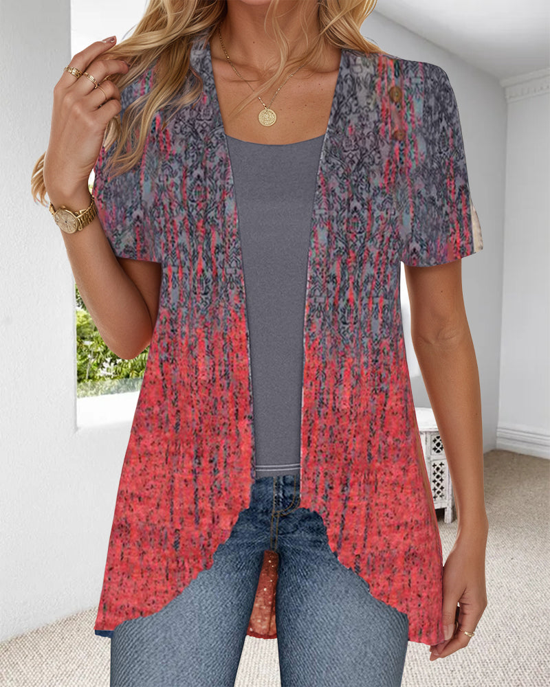 Irregular Short Sleeve Blouse with Faux Two-Piece Design