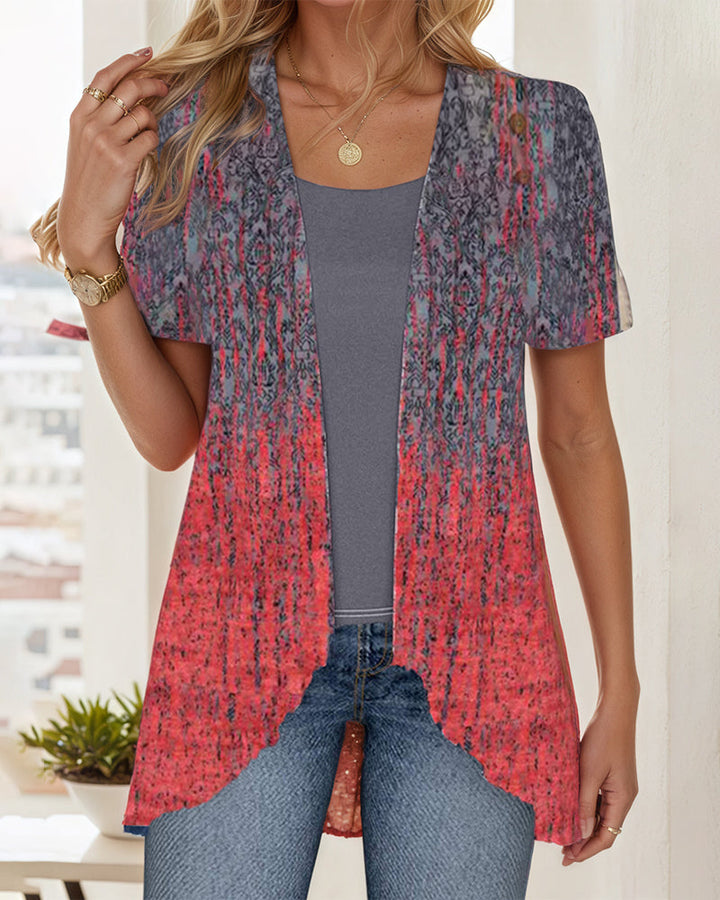 Irregular Short Sleeve Blouse with Faux Two-Piece Design