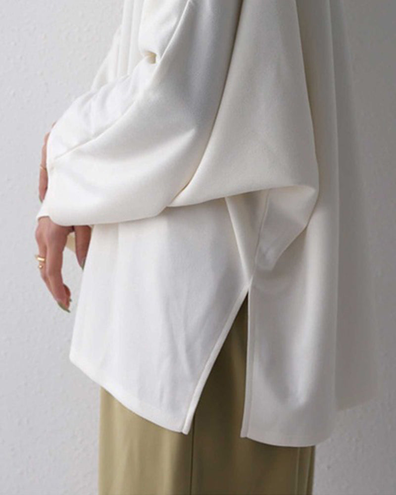 Relaxed V-Neck Solid Color Blouse