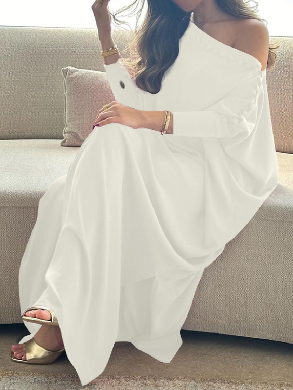 Solid Color Maxi Dresses with Loose Fit and Button Detail