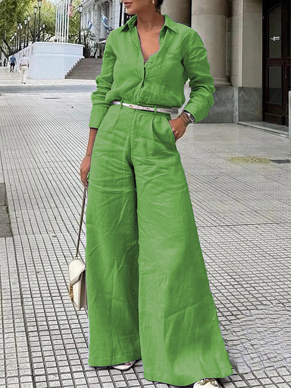 Solid Color Wide Leg Trousers with Split Joint Design