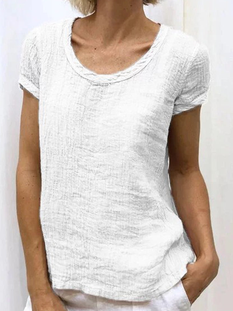 Vintage Round Neck Cotton-Linen Casual Shirt