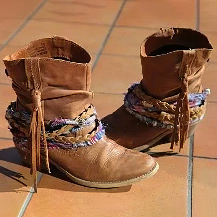 Retro Western-Inspired Tassel Ankle Boots